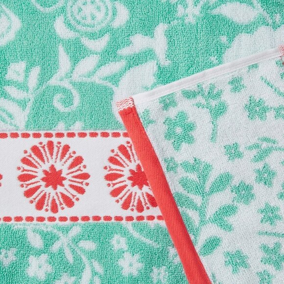 Pioneer Woman MAZIE Cotton Bath Towels 27” X 52” Mint Floral SET OF 2 - Picture 2 of 3